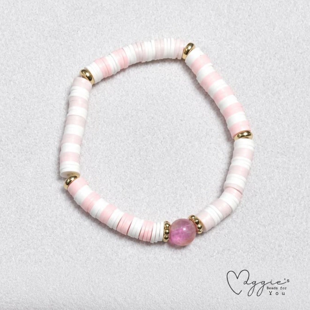 Blush Pink Disc Beaded Bracelet by Maggie's Beads for You