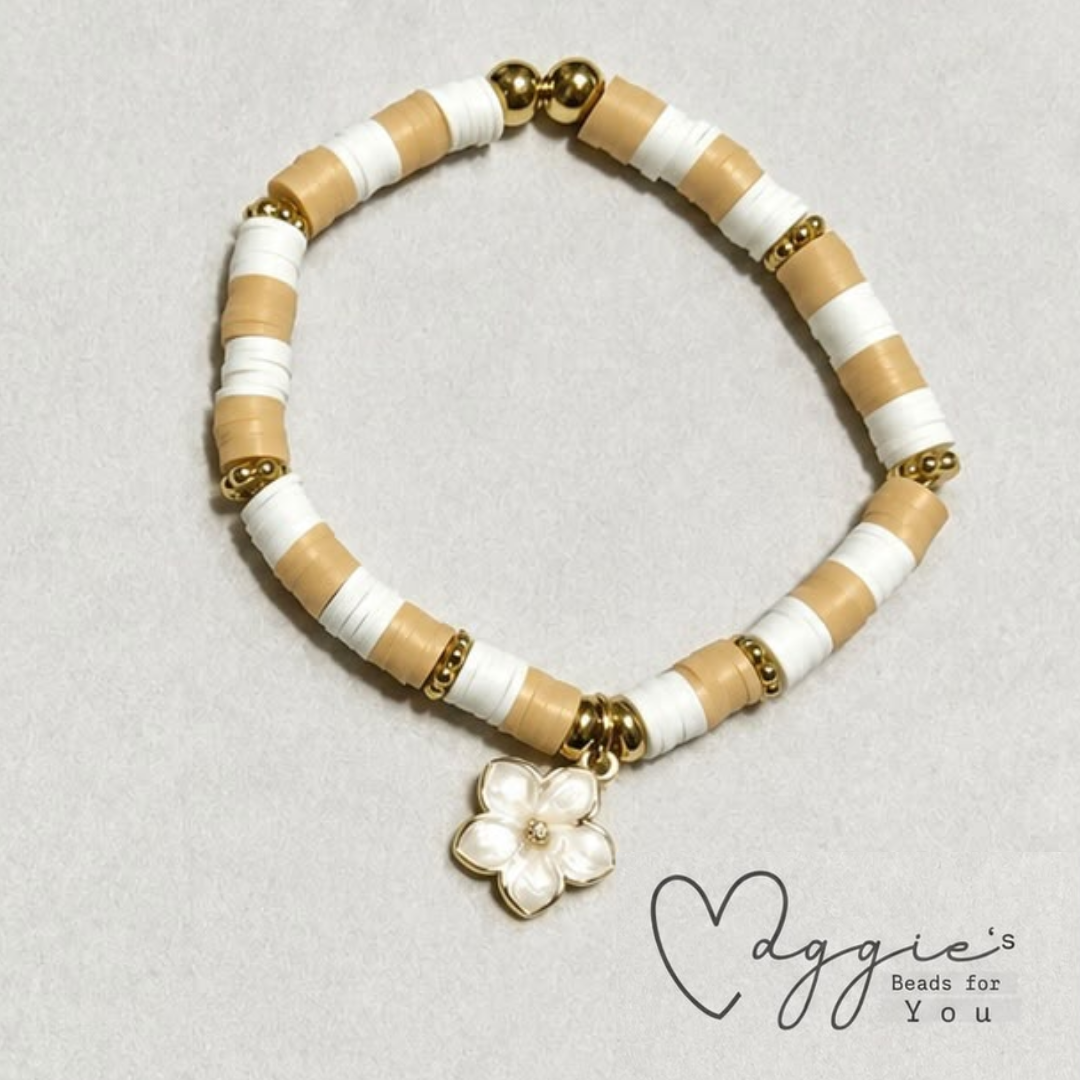 Sand & Pearl Flower Bracelet by Maggie's Beads for You