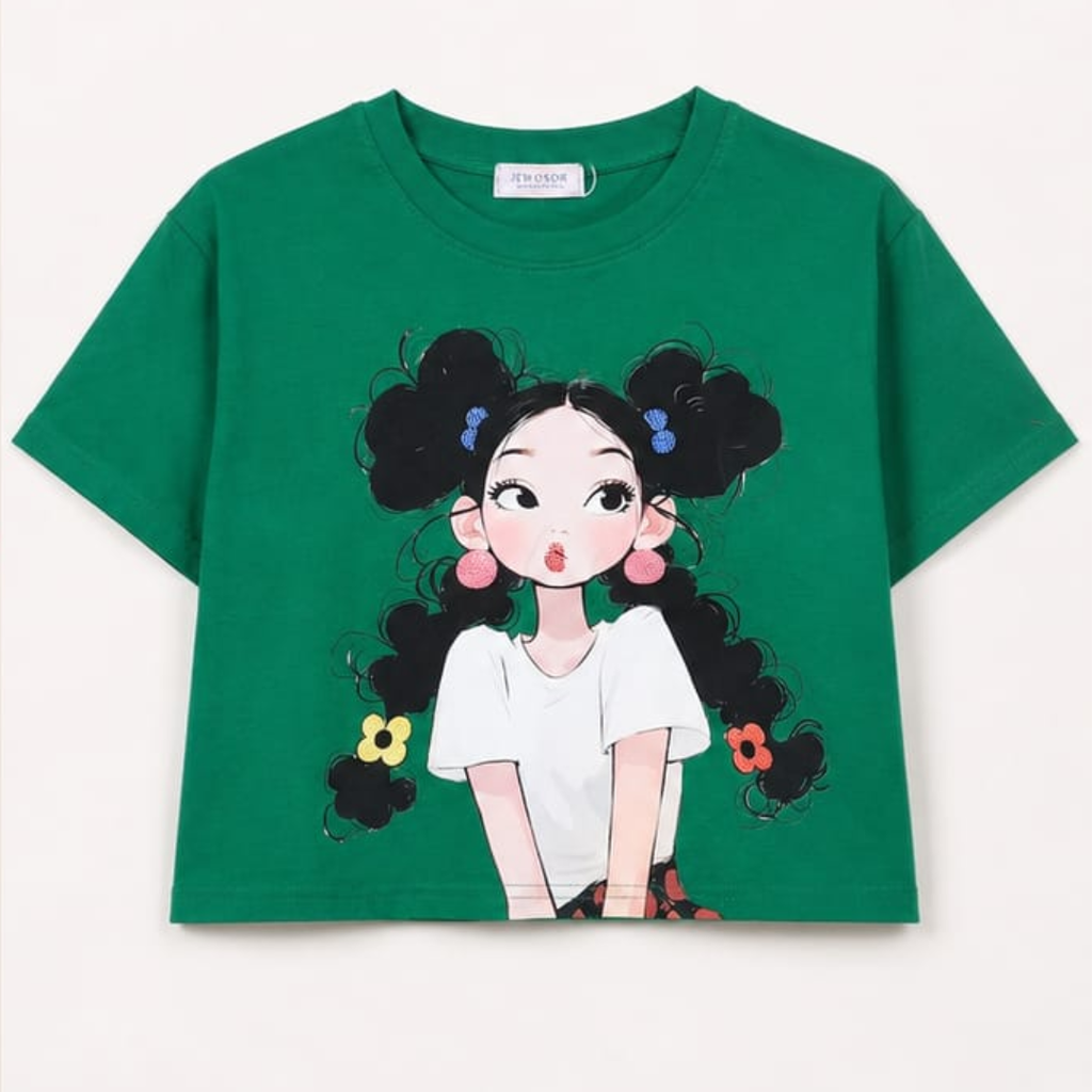 Women's Cartoon Graphic Crop T-Shirt – Free Size