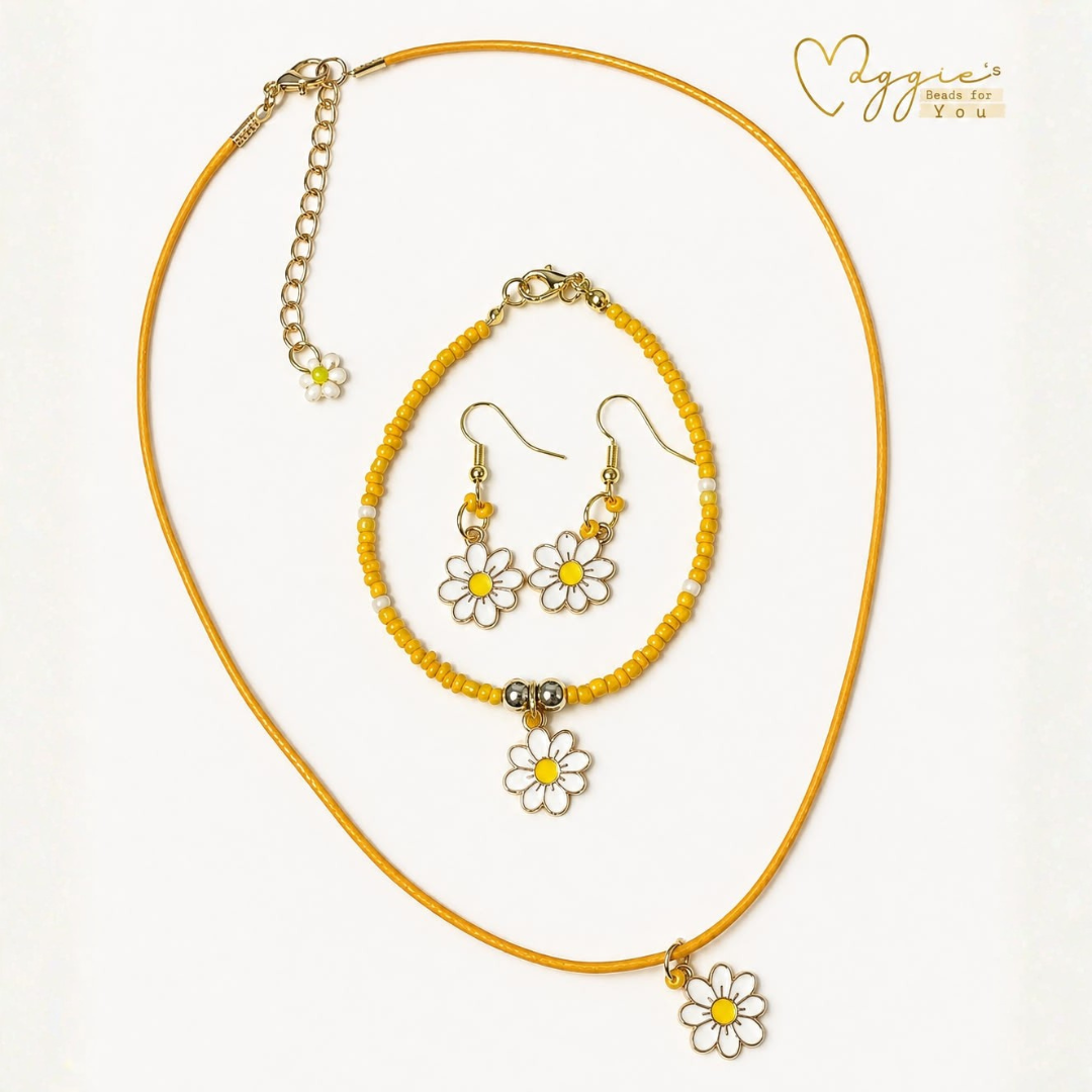White Daisy Bloom Jewelry Set by Maggie's Beads for You
