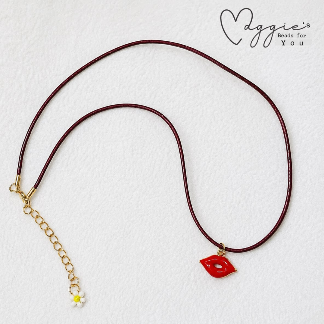 Red Lips Pendant Necklace by Maggie's Beads for You