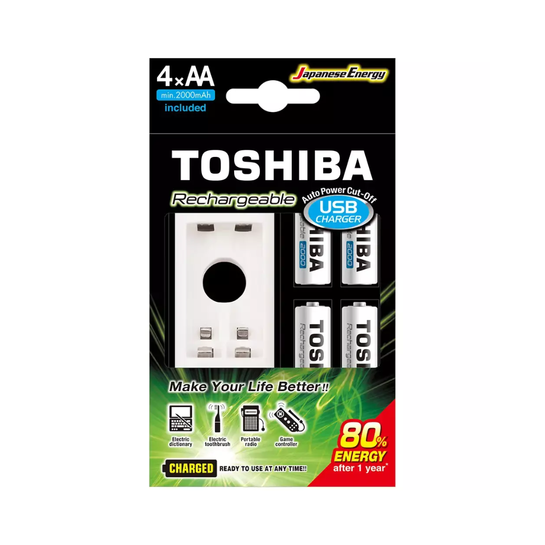 Toshiba Rechargeable USB Battery Charger With 4 AA Batteries