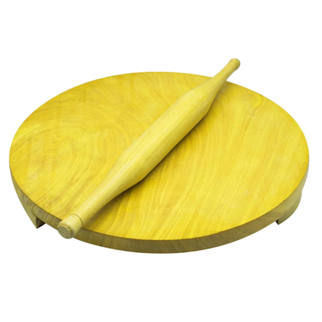 Wooden Chapati Rolling Board & Rolling Pin Set — Traditional Roti Maker (Chakla Belan Set) - 12 inch