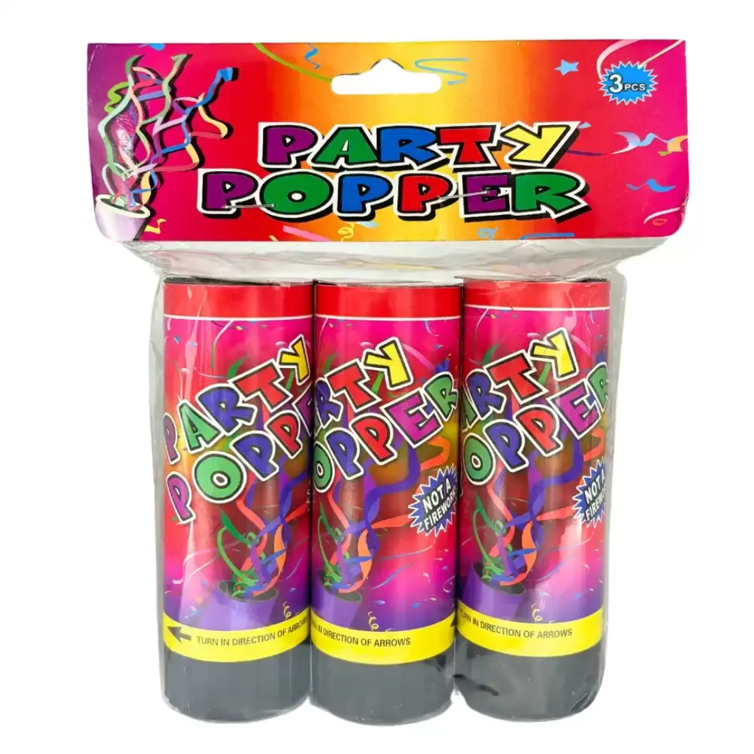 Pack of Party Popper with colorful packaging on a white background
