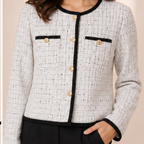 Women's Textured Tweed Jacket with Contrast Button Detail