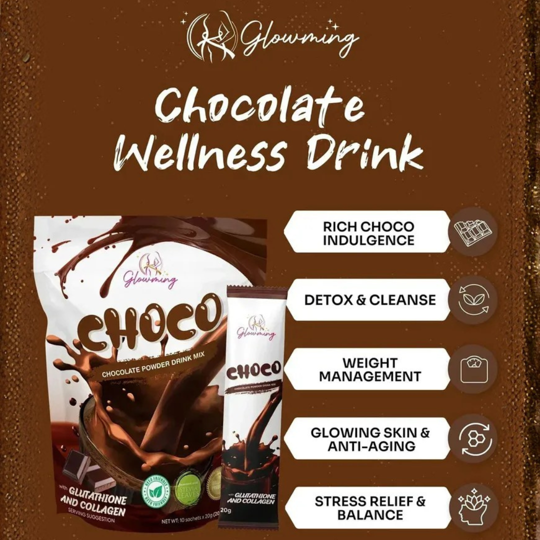 Glowming Choco Chocolate Powder Drink Mix – 200g (10 sachets x 20g)