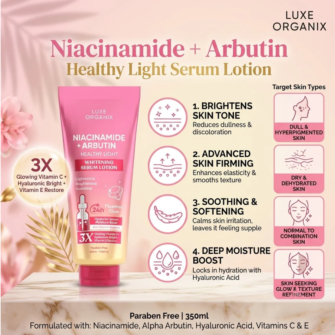 Luxe Organix Niacinamide + Arbutin Healthy Light Whitening Serum Lotion - 350ml