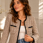 Women's Textured Tweed Jacket with Contrast Button Detail
