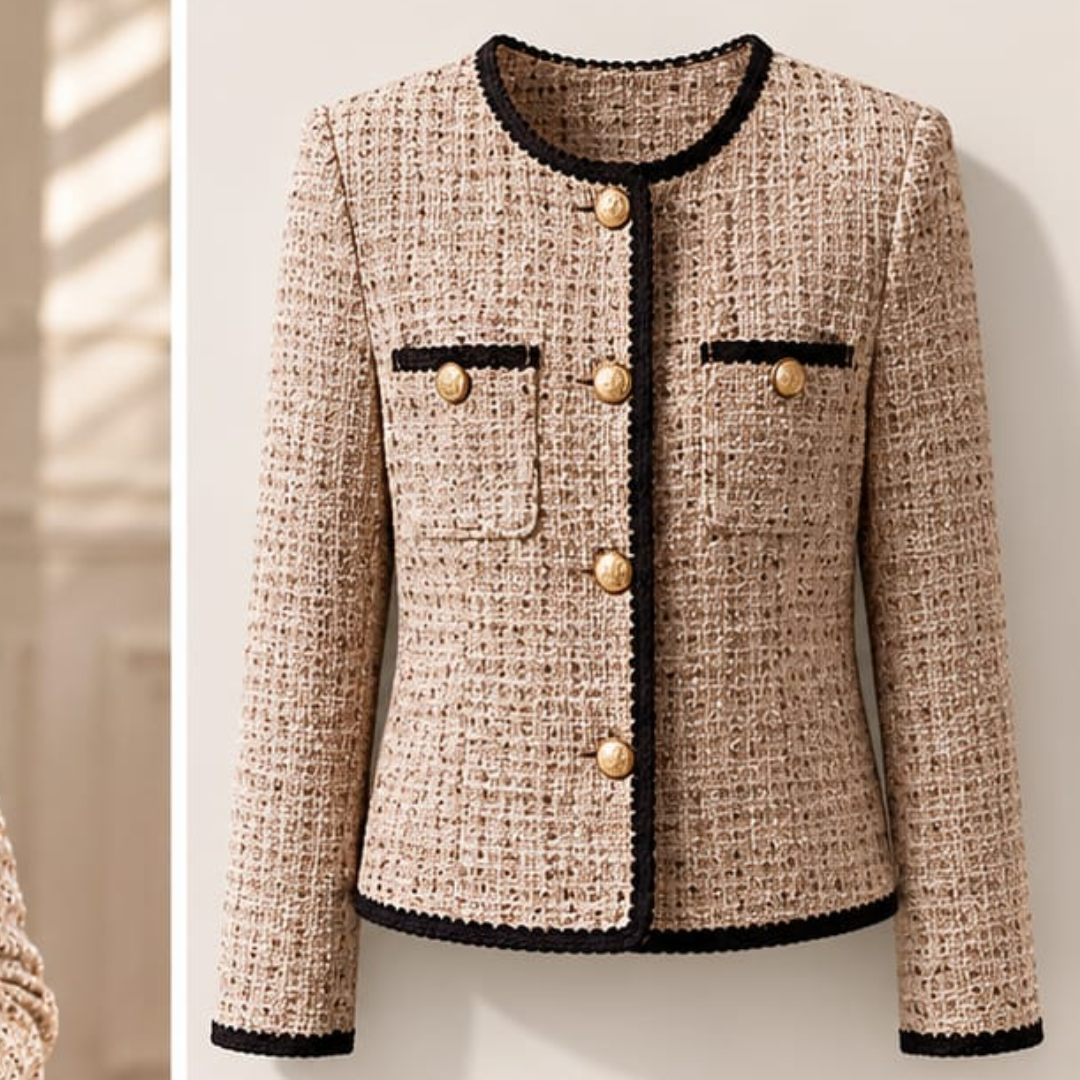 Women's Textured Tweed Jacket with Contrast Button Detail