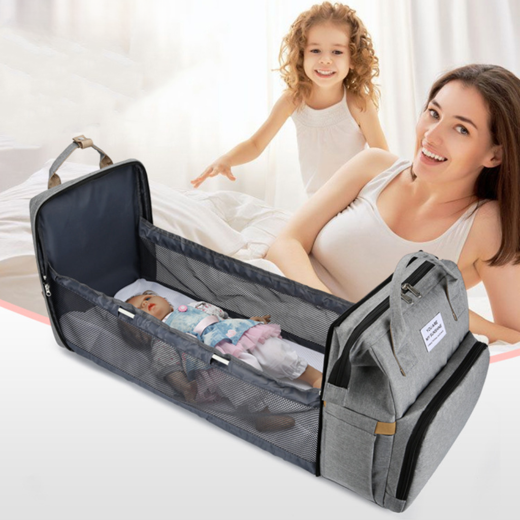 Baby Diaper Bag & Portable Bed – Multi-Function Foldable Mummy Backpack with Changing Station