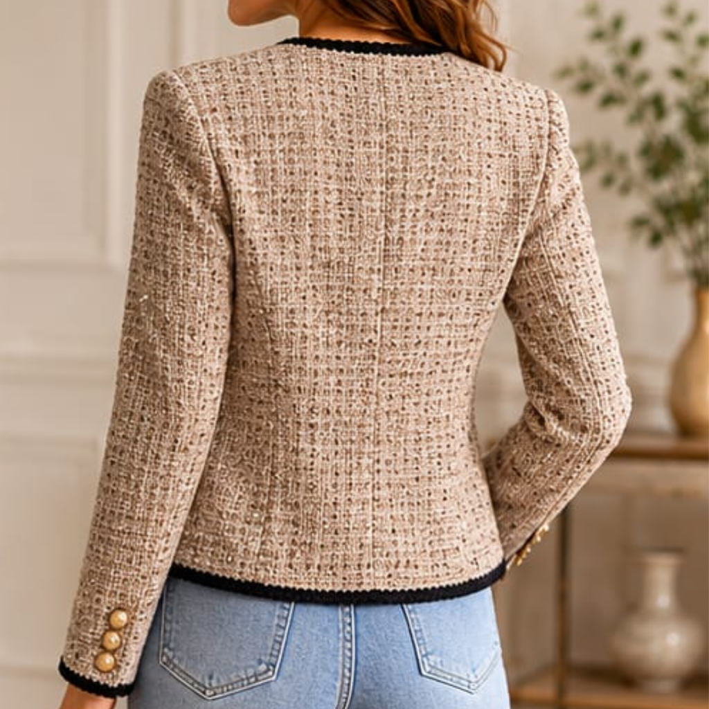 Women's Textured Tweed Jacket with Contrast Button Detail