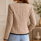 Women's Textured Tweed Jacket with Contrast Button Detail