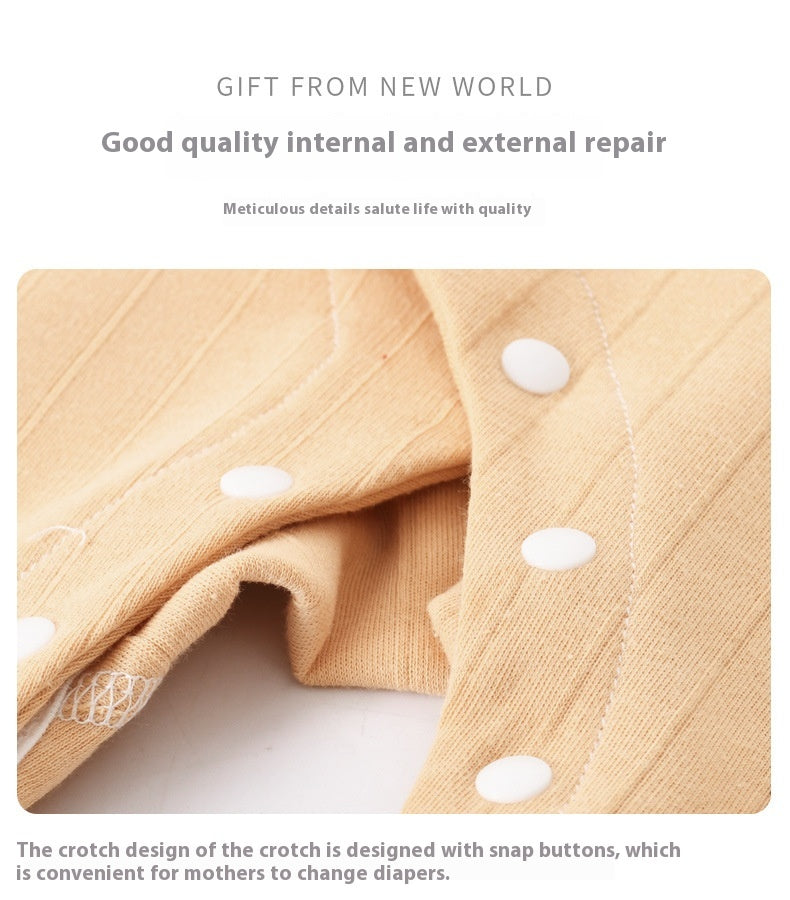 Close-up of beige fabric with white buttons on a white background, featuring text about product quality and design.