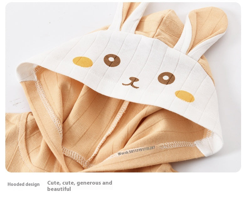 Children's hooded towel with cartoon cat design on a white background