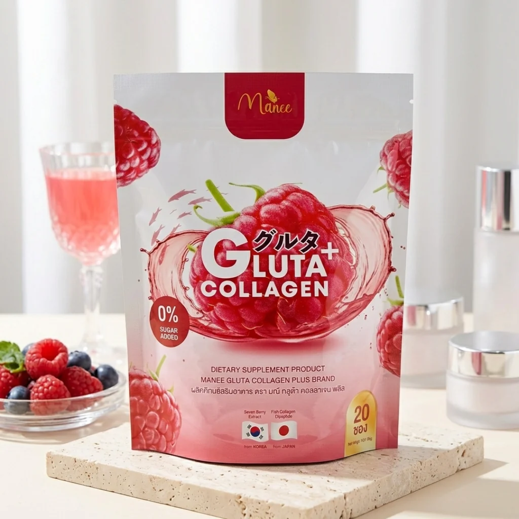 Manee Gluta Collagen Plus Raspberry Flavor | Glutathione & Collagen Beauty Drink (20 Sachets)