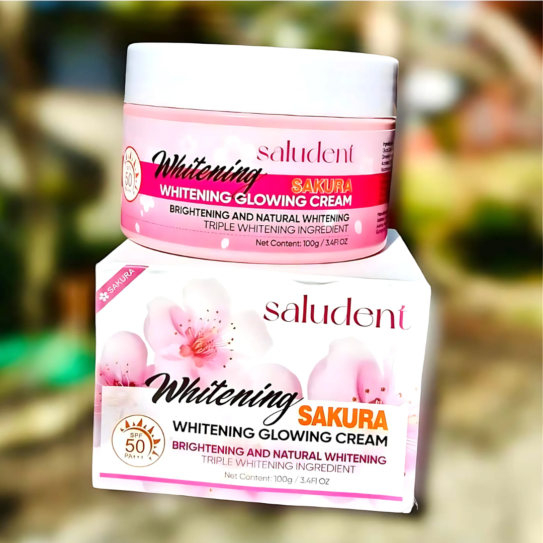 Saludent Brightening Sakura Glowing Cream SPF50 PA+++ 100g | Brightening Moisturizer with Niacinamide, Arbutin & Glutathione