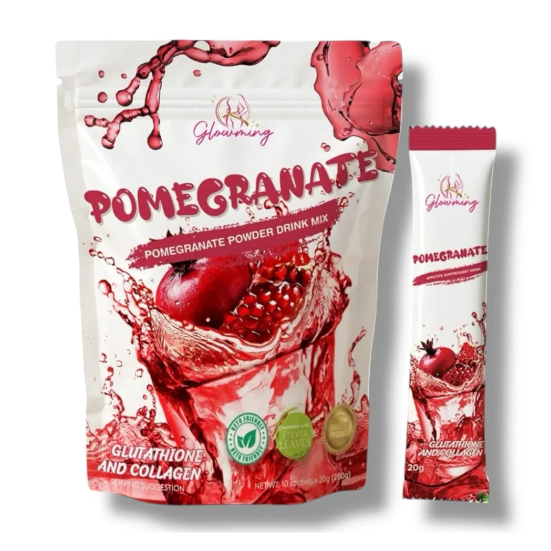Glowming Pomegranate With Glutathione & Collagen Powder Drink Mix – 20g x 10 Sachets