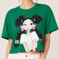 Women's Cartoon Graphic Crop T-Shirt – Free Size