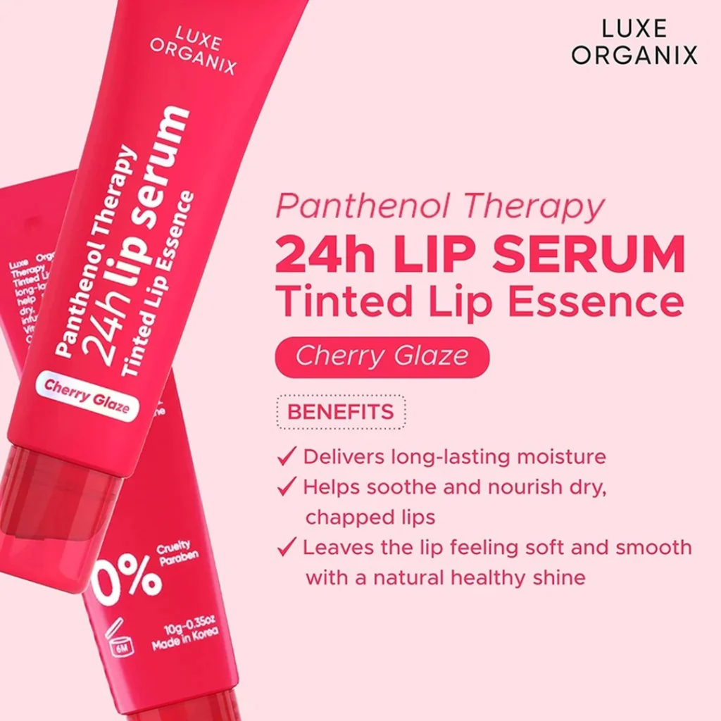 Luxe Organix Panthenol Therapy 24H Lip Serum 10g | Cherry Glaze, Berry Glaze & Honey Glaze