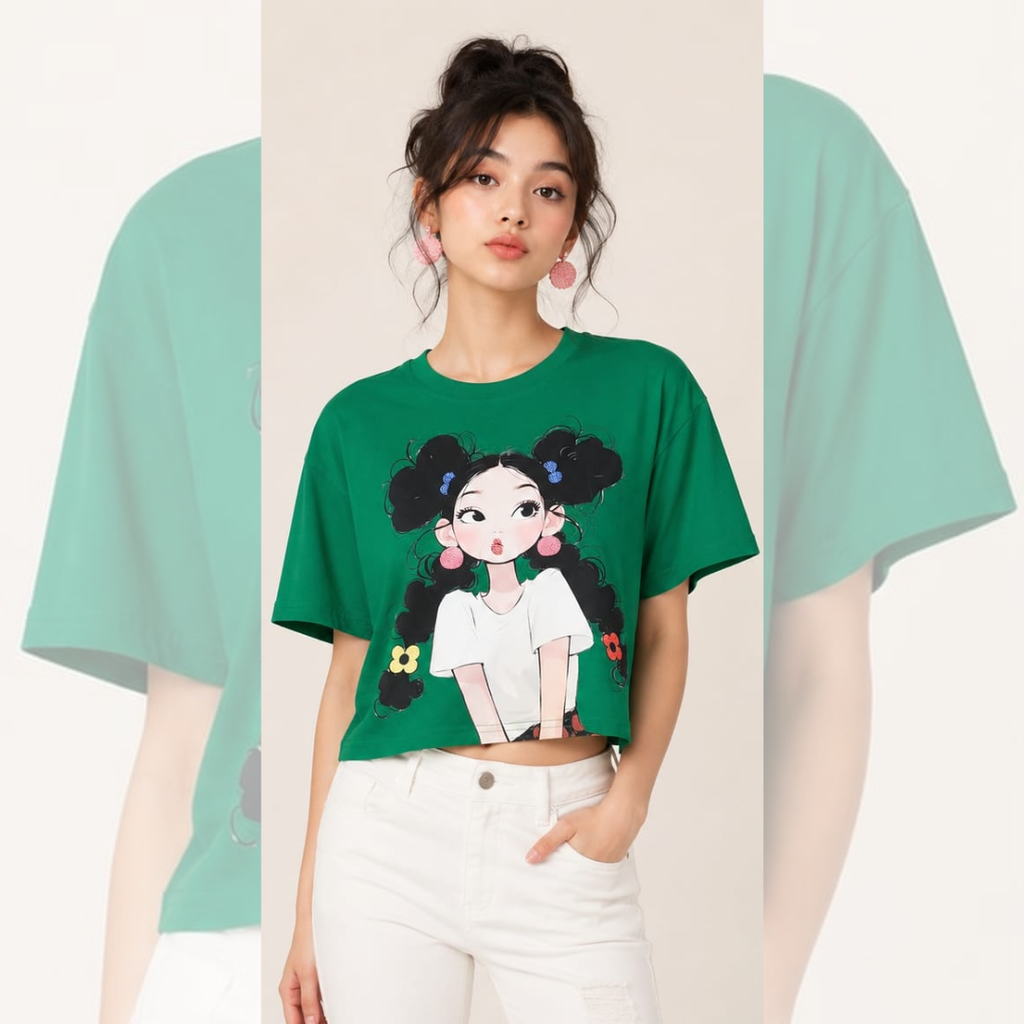 Women's Cartoon Graphic Crop T-Shirt – Free Size