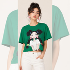 Women's Cartoon Graphic Crop T-Shirt – Free Size