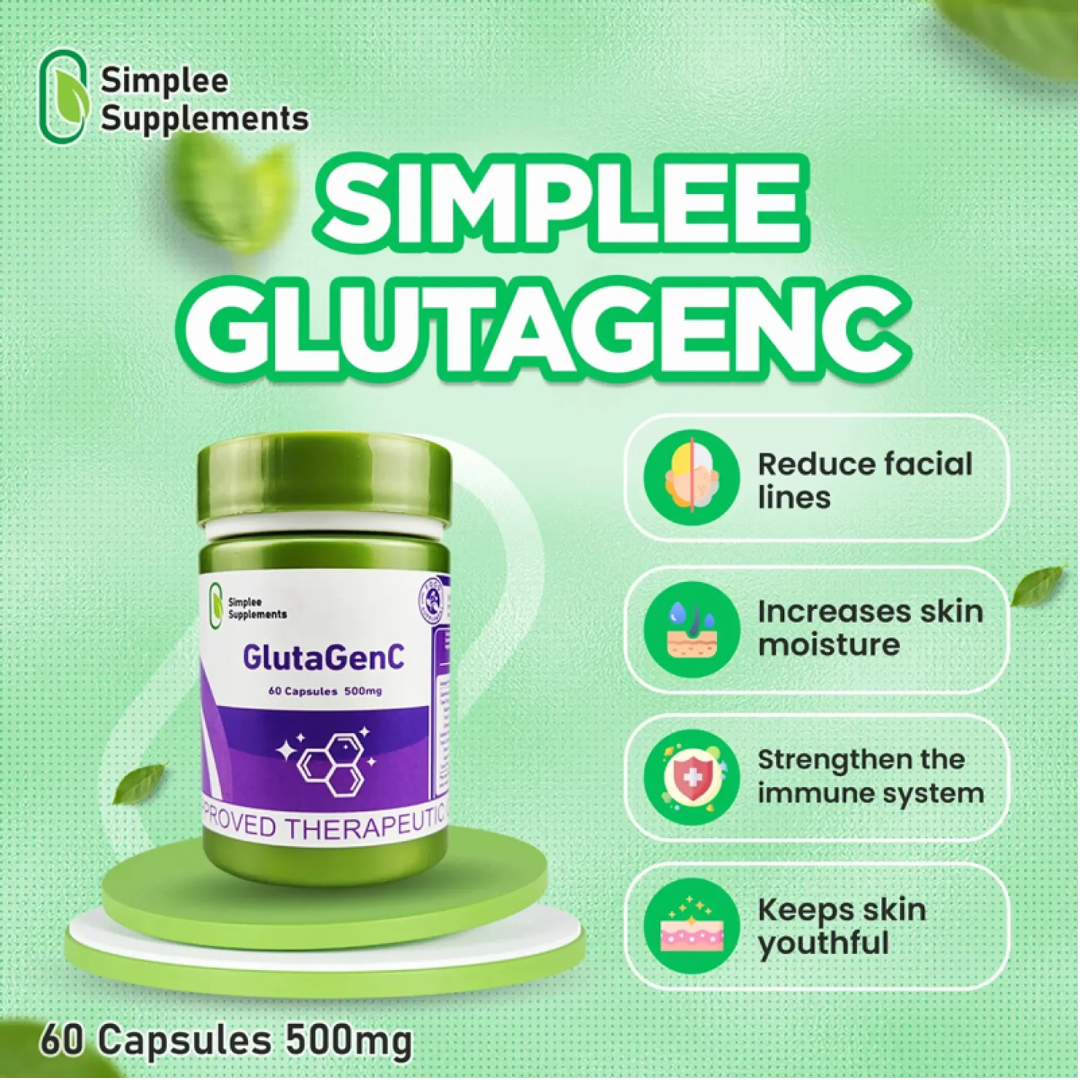 Simplee Supplements GlutaGenC – 500mg Skin Brightening & Antioxidant Capsules (60 Caps)