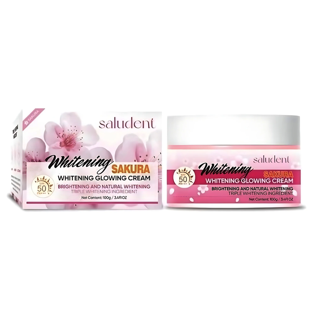 Saludent Brightening Sakura Glowing Cream SPF50 PA+++ 100g | Brightening Moisturizer with Niacinamide, Arbutin & Glutathione