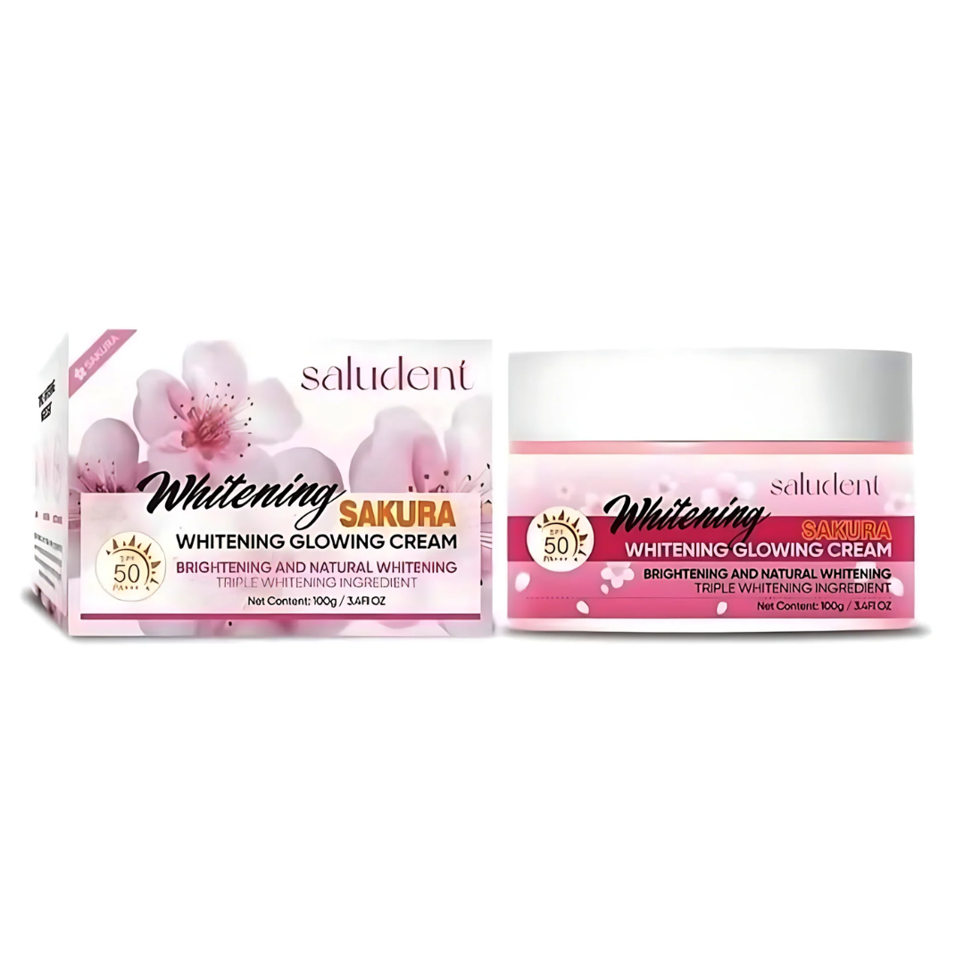 Saludent Brightening Sakura Glowing Cream SPF50 PA+++ 100g | Brightening Moisturizer with Niacinamide, Arbutin & Glutathione