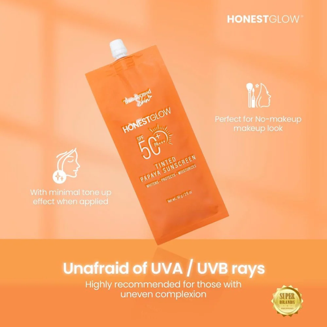 Honest Glow Tinted Papaya Sunscreen SPF 50 PA+++ - 50g
