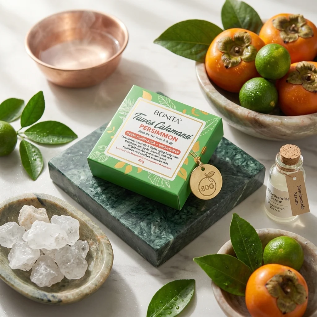 BONITA Tawas Calamansi Persimmon Soap 80g | Brightening Face & Body Soap with Niacinamide