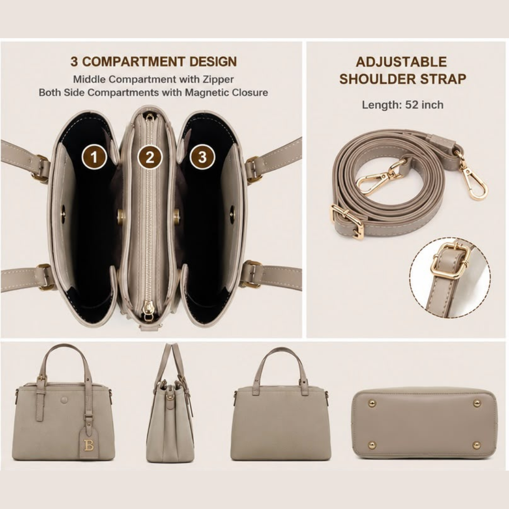 Elegant 3-Compartment Top Handle Crossbody Bag