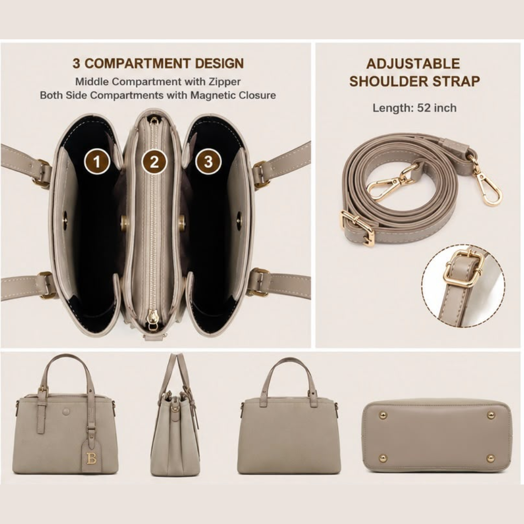 Elegant 3-Compartment Top Handle Crossbody Bag