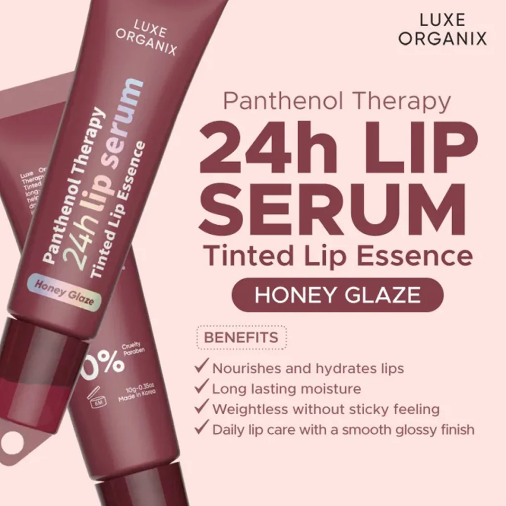 Luxe Organix Panthenol Therapy 24H Lip Serum 10g | Cherry Glaze, Berry Glaze & Honey Glaze
