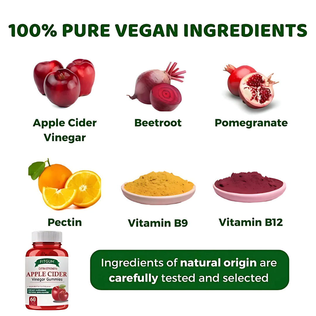Fitgum Extra Strength Apple Cider Vinegar Gummies – 60 Organic Gummies