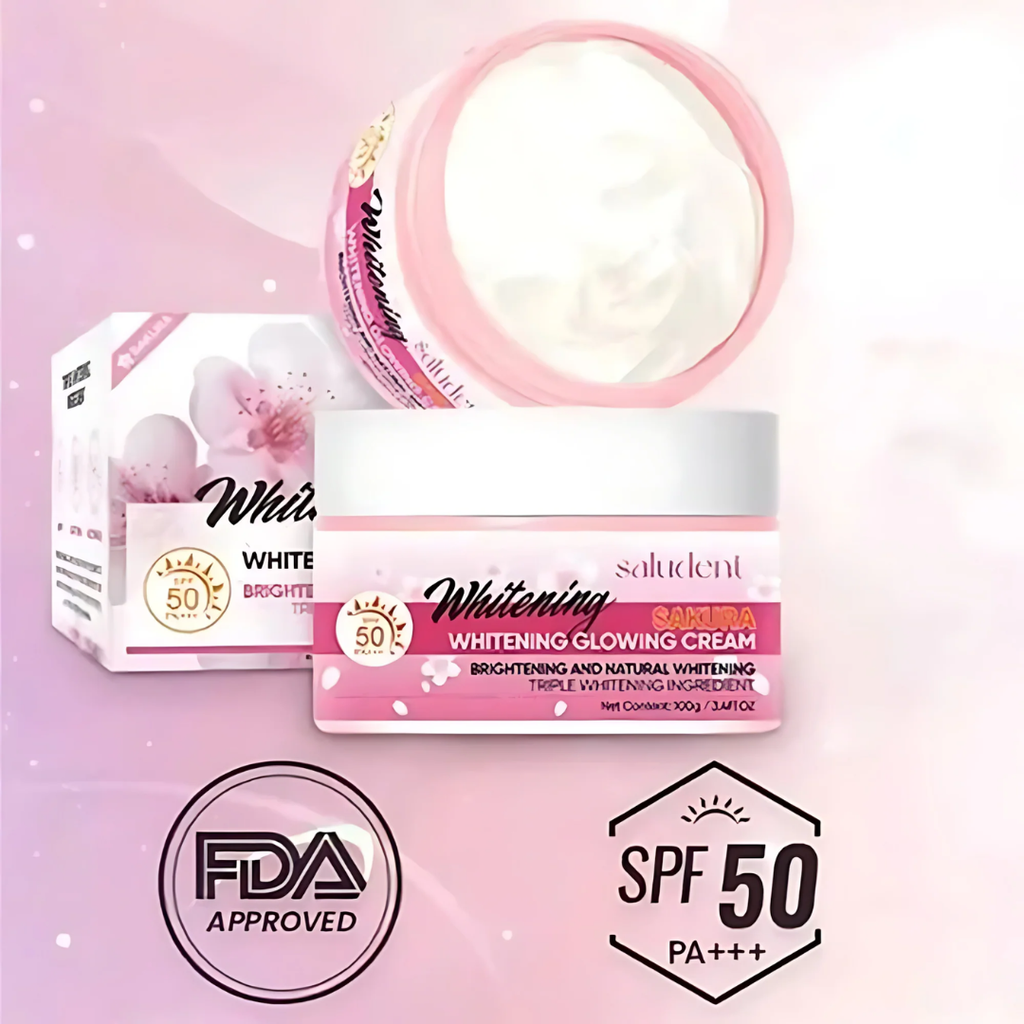 Saludent Brightening Sakura Glowing Cream SPF50 PA+++ 100g | Brightening Moisturizer with Niacinamide, Arbutin & Glutathione