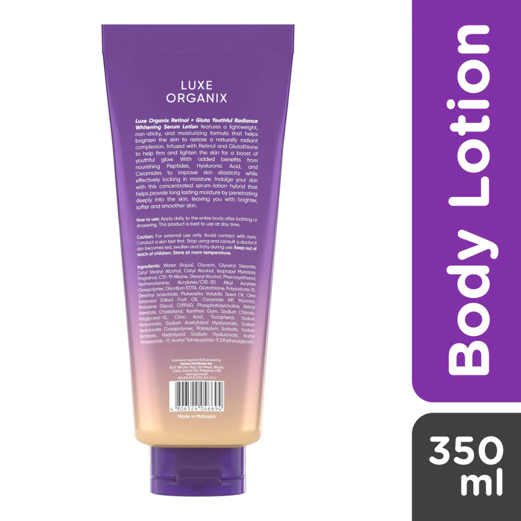 Luxe Organix Retinol + Gluta Youthful Radiance Whitening Serum Lotion - 350ml