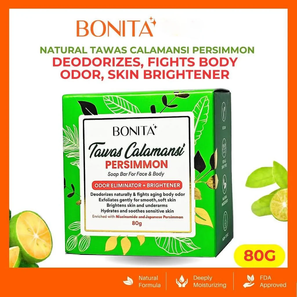 BONITA Tawas Calamansi Persimmon Soap 80g | Brightening Face & Body Soap with Niacinamide