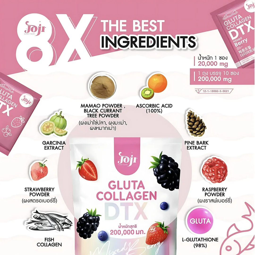 JOJI Secret Young Gluta Collagen DTX Mixed Berry | Glutathione & Marine Collagen Drink (10 Sachets × 20g)