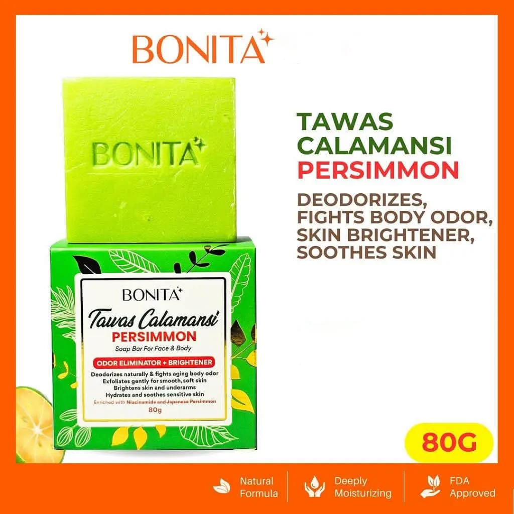 BONITA Tawas Calamansi Persimmon Soap 80g | Brightening Face & Body Soap with Niacinamide