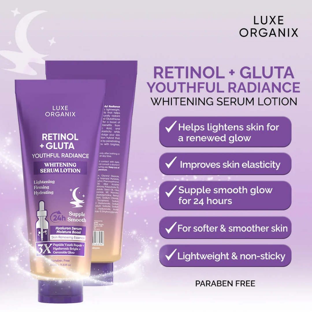 Luxe Organix Retinol + Gluta Youthful Radiance Whitening Serum Lotion - 350ml