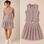 Women's Textured Vest & Pleated Skirt Co-Ord Set