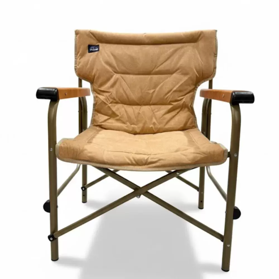 Outdoor Foldable Camping Cushioned Chair With High Back And Arm Rest- Brown