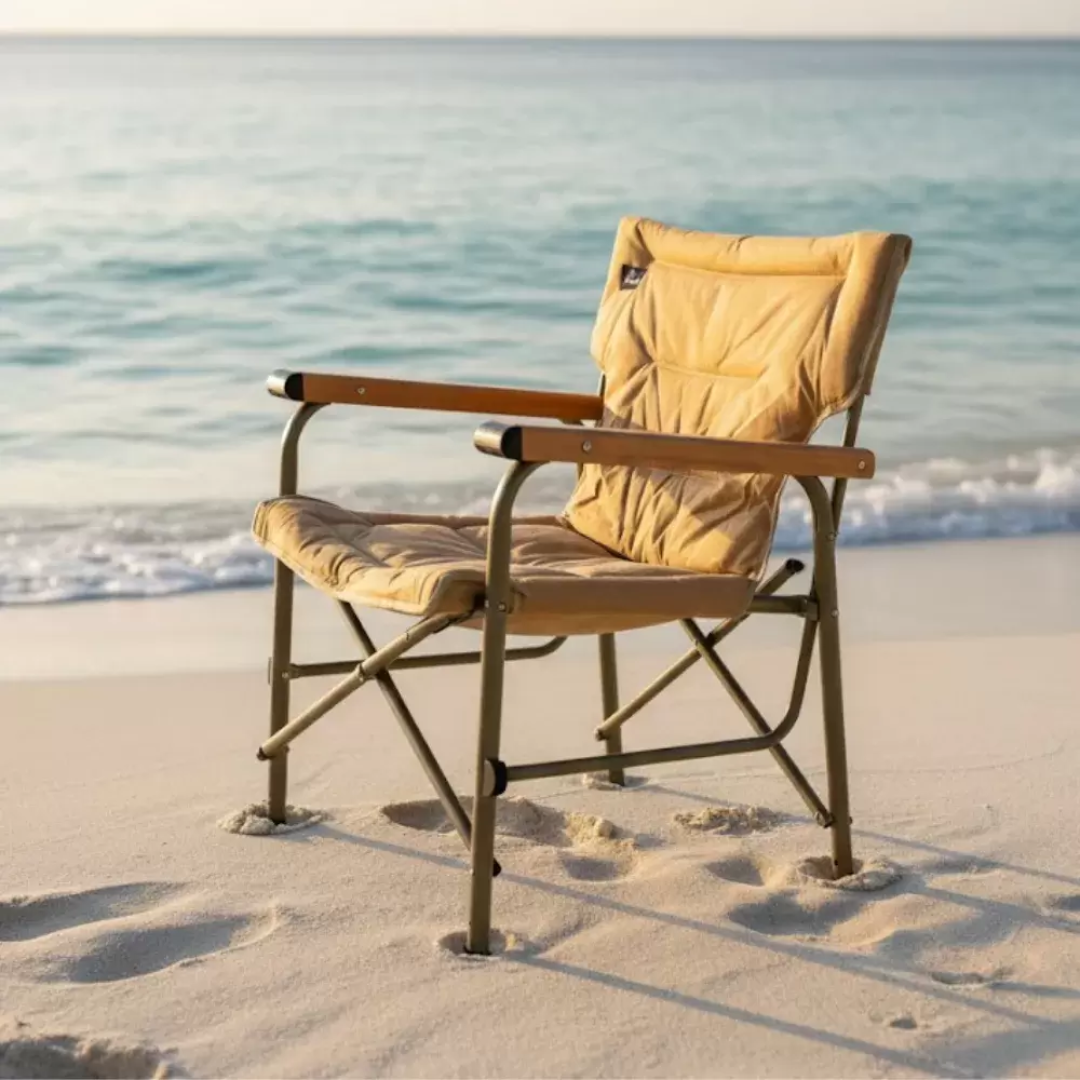 Outdoor Foldable Camping Cushioned Chair With High Back And Arm Rest- Brown