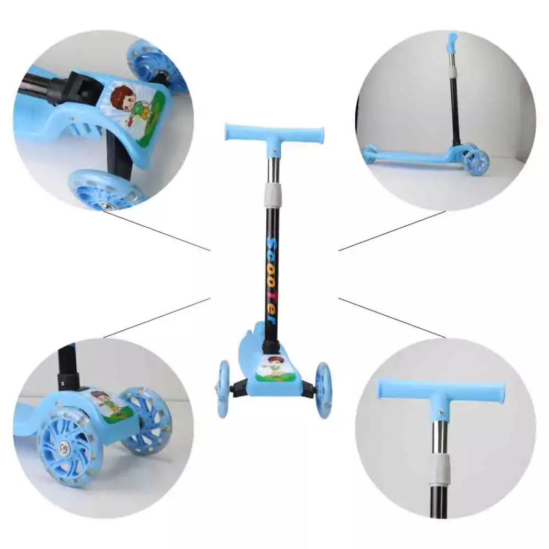 Foldable Skate Scooter With Triple Wheels & Adjustable Height, Push Scooter With Lighting Wheels