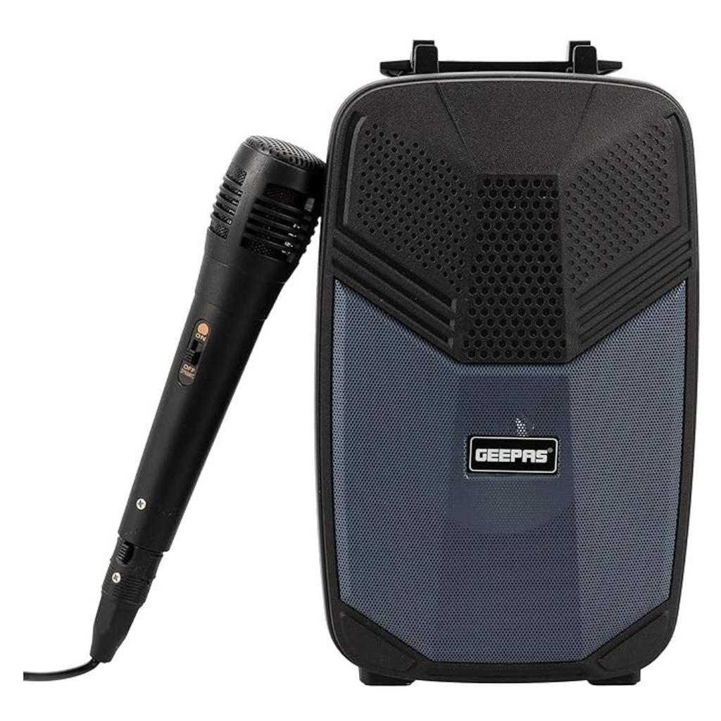 Geepas Portable Bluetooth Speaker, With Microphone, GMS11156 USB/TF/FM/AUX IN Large Circle Dazzle LED Light Portable & Lightweight Ideal For Home, Hotels & Outdoor Use, Black