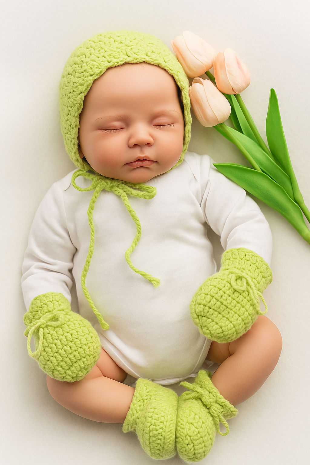 Little Sprout Set - Soft Green Crochet Baby Beanie - Made with Love by Mai Stitches 