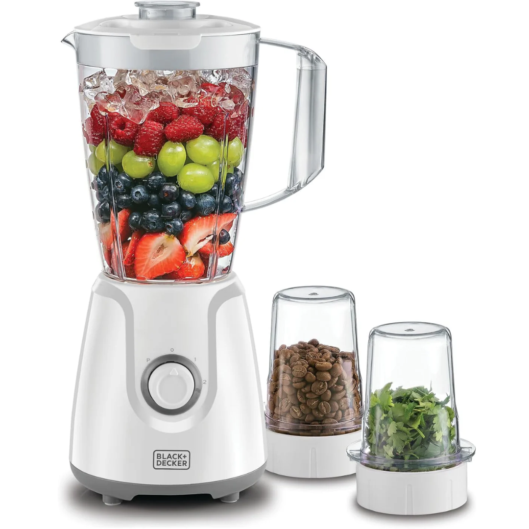 Black + Decker 400W 1.5L Blender With Grinder Mill & Chopper Mill, 2 Speed Control with Pulse, White - Bx4000-B5