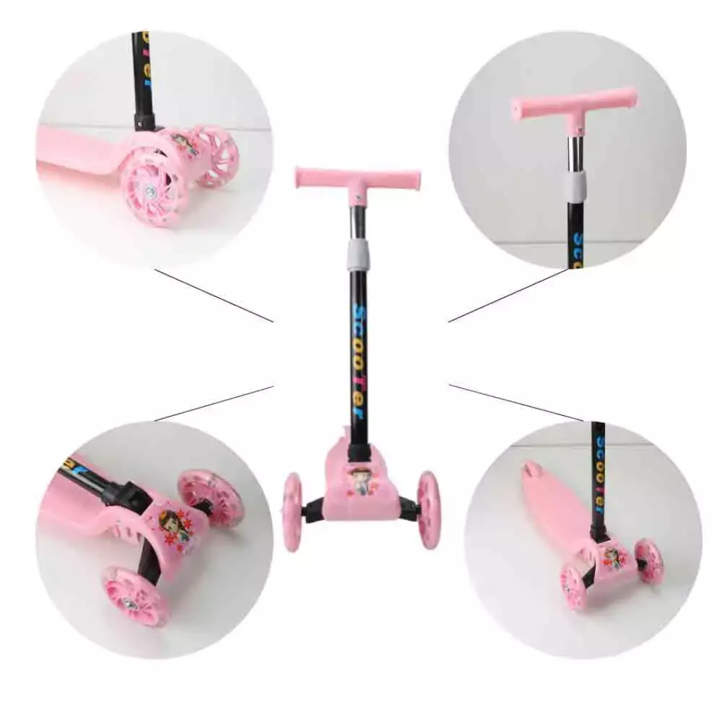 Foldable Skate Scooter With Triple Wheels & Adjustable Height, Push Scooter With Lighting Wheels