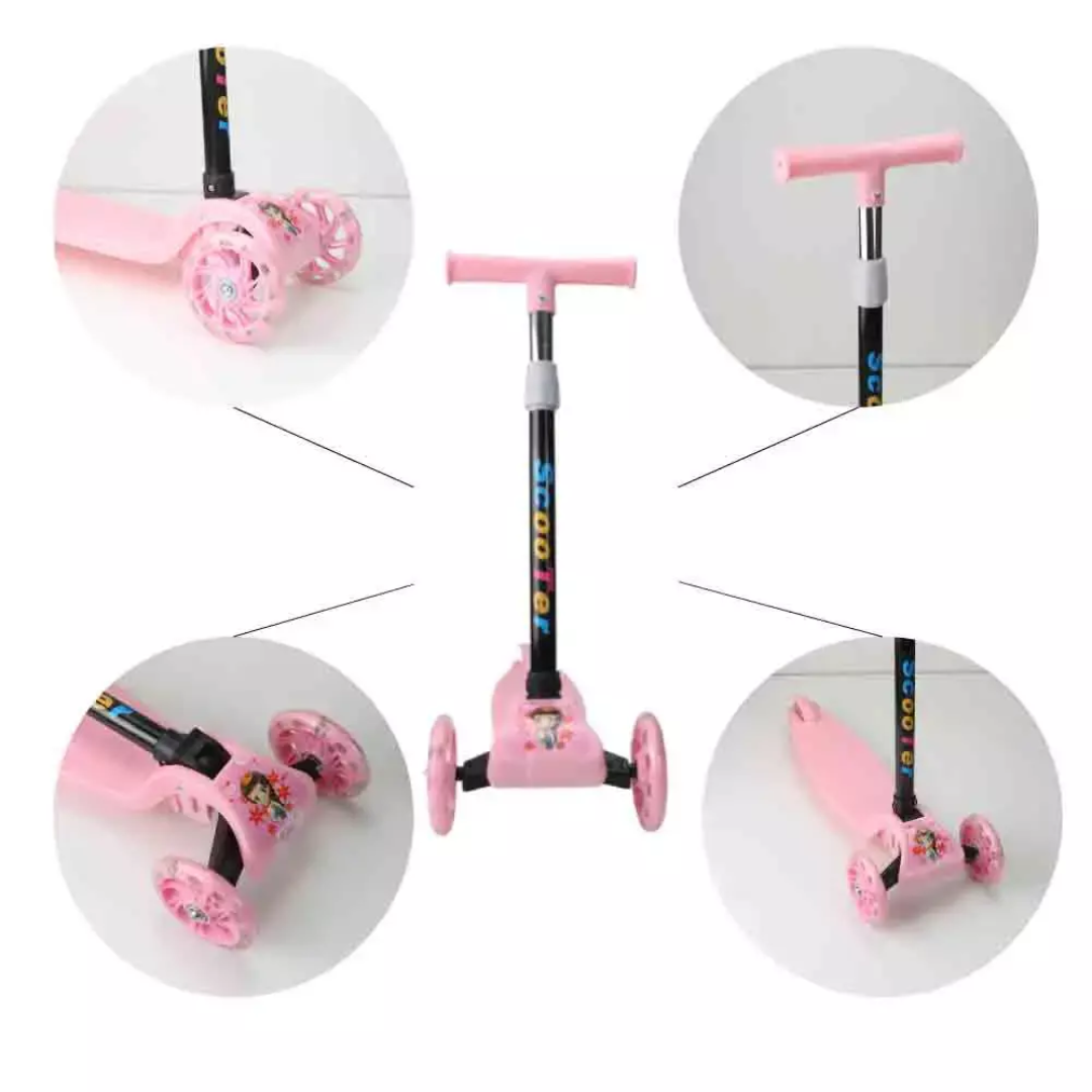 Foldable Skate Scooter With Triple Wheels & Adjustable Height, Push Scooter With Lighting Wheels
