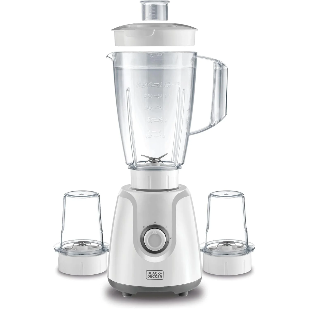 Black + Decker 400W 1.5L Blender With Grinder Mill & Chopper Mill, 2 Speed Control with Pulse, White - Bx4000-B5